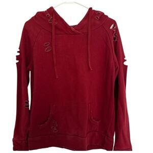 Chelsea DeBoer By Lily & Lottie Distressed Burgundy Hoodie -NWT
